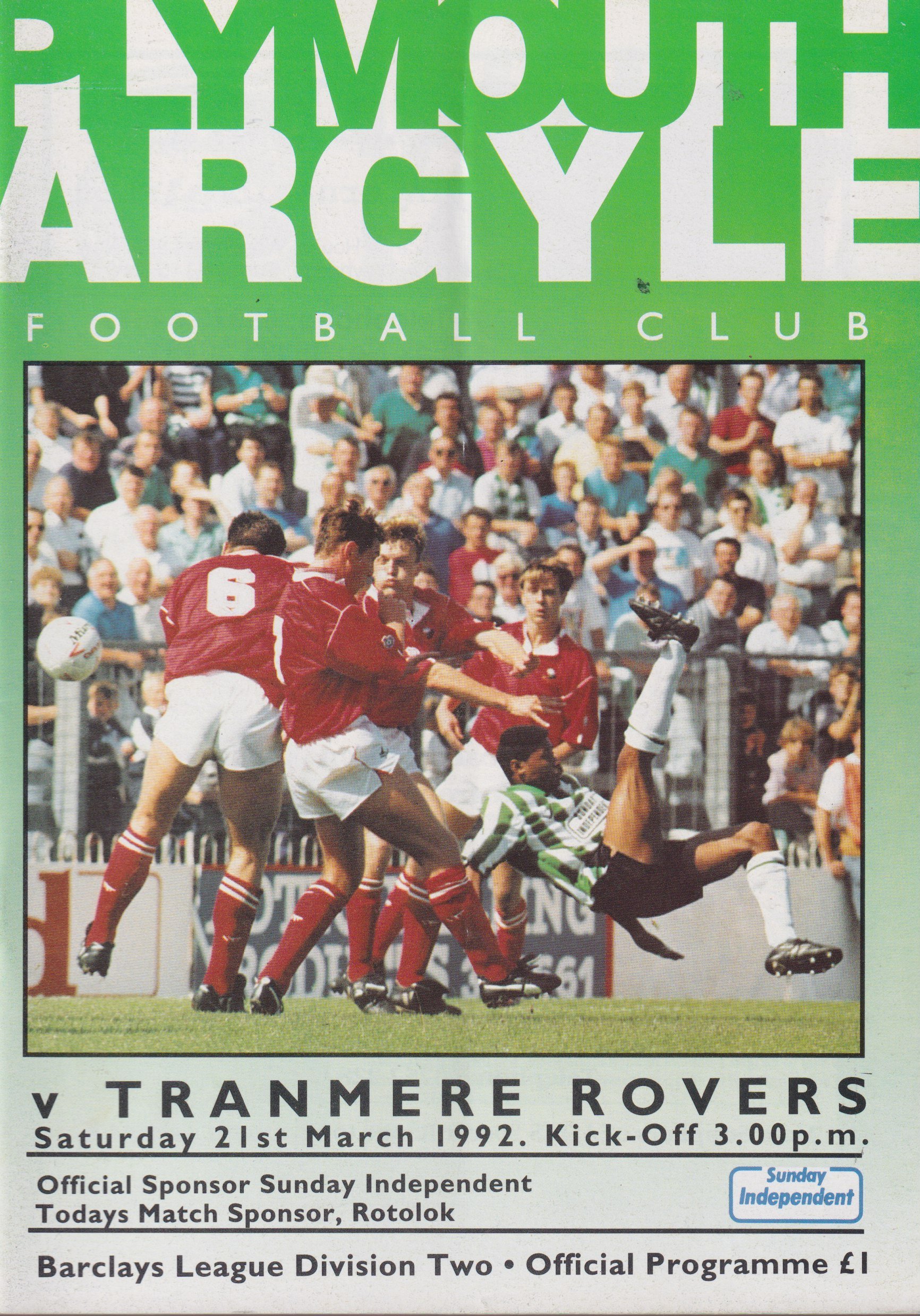 Plymouth Argyle v Tranmere Rovers match programme